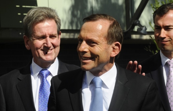 Tony Abbott and NSW Premier Barry O'Farrell are leading the charge against lobbyist conflicts of interest. AAP/Alan Porritt